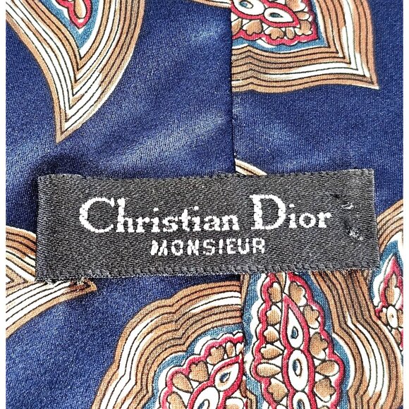 Christian Dior Monsieur Men's Silk Tie Blue /Brown Paisley Design Made Italy 246 - Picture 8 of 11